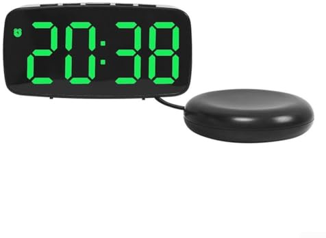 ComfyHarbor Sveglia digitale a LED con funzione di vibrazione, orologio da viaggio alimentato tramite USB, per camera da letto, scrivania, con luminosità regolabile, display verde (A)