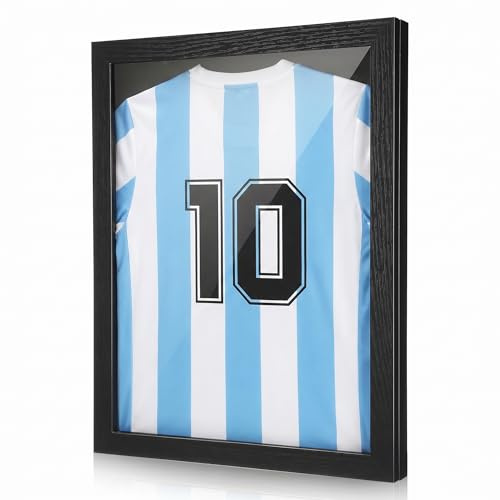 UKCOCO Football Shirt Frame Display: 3D Shadow Box Wall-Mounted Sports Jersey Display Frame for Rugby, Band, Signed Shirt,Black