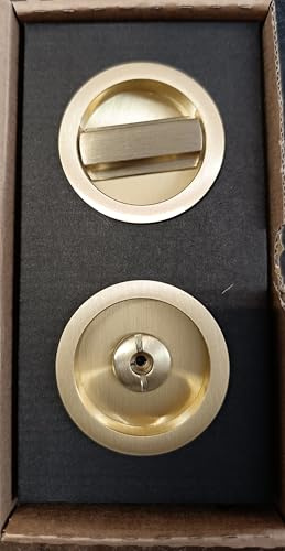 Generico Kit per porte scorrevoli TONDO - ORO SATINATO - Kit completo di serratura, ditale, taglio vite - dimensione fresata 48mm - Adatto per spessore porta da 38mm a 50mm