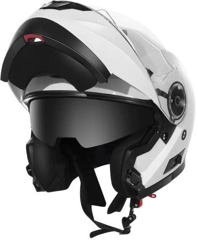 Casco Modulare Moto Integrale Scooter - YEMA YM-925 Caschi Modulari Motorino Integrali ECE Omologato Donna Uomo con Doppia Visiera Parasole,Bianco, L