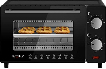 WOLTU Mini Four Électrique 10L, Petit Four à Pizza avec 4 Modes de Cuisson pour Gâteau, Poulet, Viande, Poisson, 100-230℃, Minuterie 0-60 min, 650W, Noir