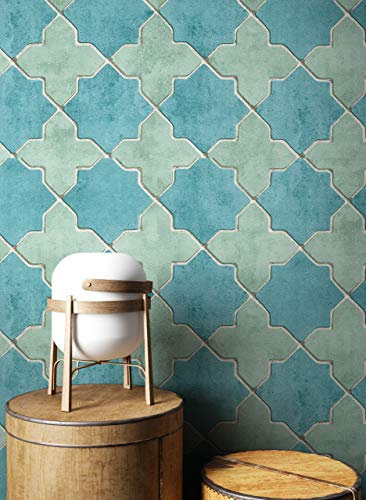 NEWROOM Tapete Blau Vliestapete Fliesen - Fliesenoptik Modern Grün Türkis Mosaik Stein Mustertapete Grafisch Marokkanisch inkl. Tapezier-Ratgeber