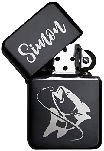 Angeln & Fischen Feuerzeug mit Gravur Name persönlich individuell Fischer Angler Geschenk personalisiert Sturmfeuerzeug Benzinfeuerzeug