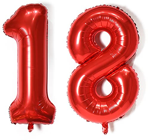 Luftballons Zahl 18, Zahl ballon 18 rot Luftballons 18. Geburtstag deko Mädchen Folienballon 18 Zahlballons 18 rot XXXL 40 Riese Aufblasbar Helium Ballon 18 jahre Geburtstag Deko Mädchen rot (18)