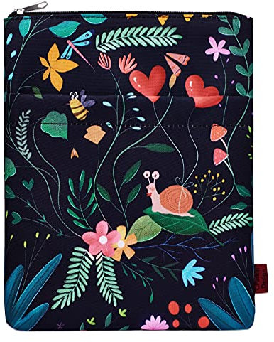 LParkin Buchhülle, niedliche Schnecke, schwarz, florales Buchschutz, Buchschutzhüllen, mit Reißverschluss, Größe M, 27,9 x 22,6 cm, Buchliebhaber-Geschenke