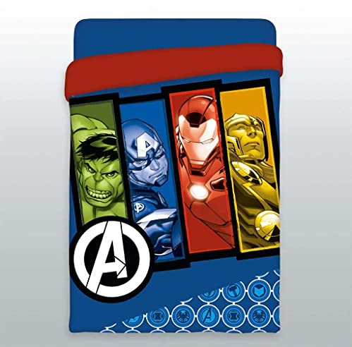 Edredón infantil Asdi 175 x 260 cm, Spiderman, Vengadores, Cars, Mickey, Minnie, Frozen, Princesa, Ideal para cama de 90 o 105 cm Vengadores