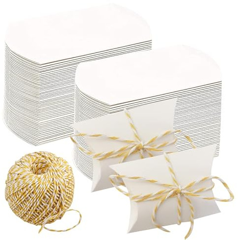 100 STK. Weiß Karton Hochzeit Gastgeschenke Geschenkboxen mit Juteschnur, Geschenk-Kästen, Kissen-Kästen, für Weihnachten, Schmuck, Hochzeit