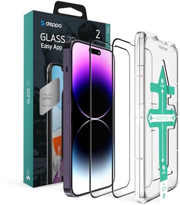 Deppa |2 Stück| für iPhone 14 Pro (6.1') Schutzfolie mit Schablone | 9H Stoßfest | Vollständige Abdeckung | Blasenfreie, einfache Installation| Ultra-Klar