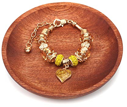 ASUNFO Plateau rond en bois pour bijoux, bijoux, clés, support décoratif pour collier, bracelet, décoration de fête de mariage, plats de service