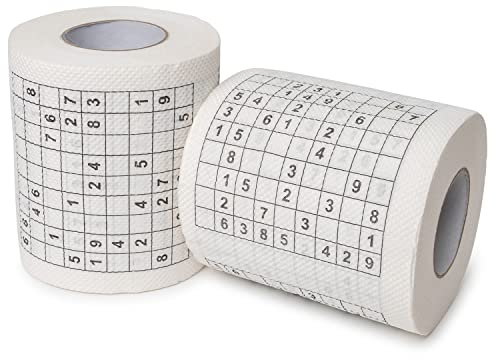 Carta igienica Sudoku, 2 rotoli, con 20 diversi puzzle Sudoku, decorazione per un anniversario, bday deco a tema divertente, decoration divertente, rotolo di carta igienica da regalare