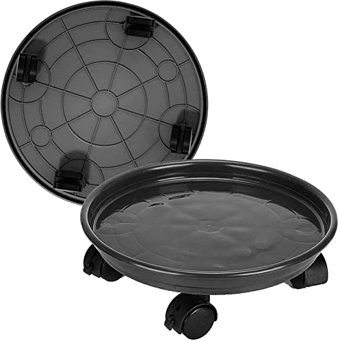 2 Pack Plant Caddy With Wheels,Plant Rollers With Wheels, Round Potted Rolling Plant Stands With Wheels Heavy Duty Flower Pot Rack on Rollers Dolly Trolley Saucer Tray Pallet Plant Dolly (12inch, Black)