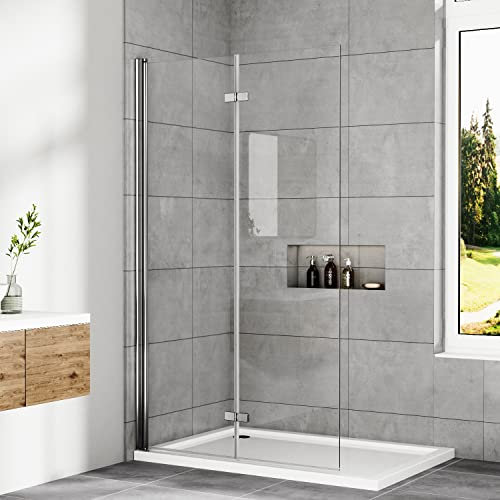 WOWINNE Walk In Dusche Walk In Duschglas 80x185 cm Walk In Duschfalttür 6 mm ESG Sicherheitsglas Duschwand Glas Duschtrennwand Glas Badewanne Duschwand