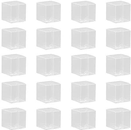 Transparente Kunststoffbox, 20 Stück, quadratische faltbare transparente Geschenkbox, 6 x 6 x 6 cm, Süßigkeitenbox für Schokoladenkekse, geeignet für Hochzeiten, Partys, Geburtstage.