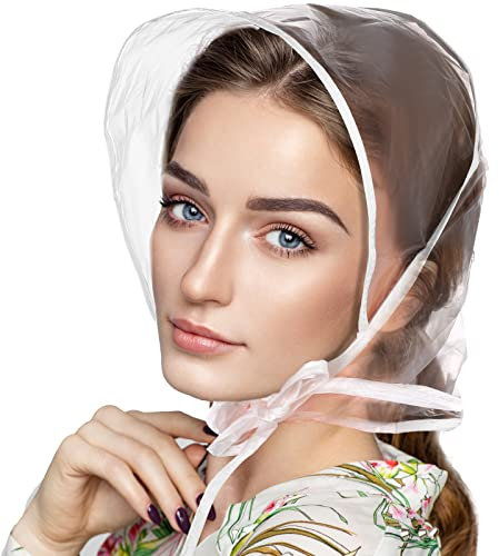 DIVINA VITAE 6 Stück Regenhaube Transparent Kopf Regenhut mit Sonnenschutz Kunststoff Regenhut Damen Wasserdicht Unisex Herren Damen Regenmantel Regenschutz Überkopf Regenmütze