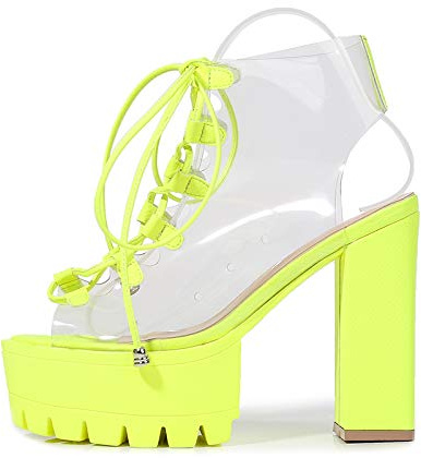 azmodo Damen-Stiefel, transparent, Peep-Toe, durchsichtig, Schnürung, klobige Sohle, Plateau, High Heels, Sommer, Party, Sandalen, Stiefel, Schuhe, Grün , 38.5 EU