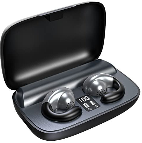 TeamSky Écouteurs Ouverts, Ear-Clip Casque Conduction Osseuse Bluetooth 5.3, indolore Clipser Bone Écouteurs Bluetooth sans Fil, étanche Mini osseuse oreillette de Sport, Course à Pied