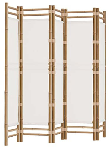 vidaXL Biombo Plegable de 5 Paneles bambú y Lona 200 cm
