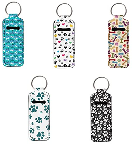 PCSJRKG Dog Paw 5-Piece Chapstick & Lip Balm Holder Keychains, Portable, Bulk for Teen Girls