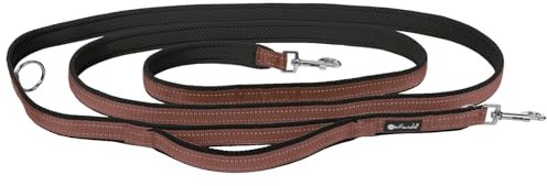 Petlando Hundeleine Outdoor mit Sicherheitsgriff, Mokka, 300x3cm | Für große Hunde, 3-fach verstellbare Führleine, reflektierend, weiche Mesh-Polsterung, starke Karabiner, Umhängeleine