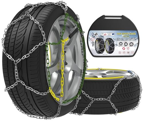 2 Pezzi x 12 mm Catene da Neve in Lega di Acciaio, Catene da Neve Durevoli per Auto con Tenditore (KN 130)
