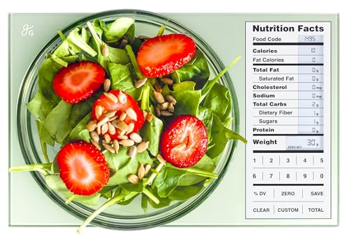 Greater Goods Digital Nutrition Scale – Accurate Macro and Calorie Tracking for Meal Prep, Weight Loss, and Healthy Eating | 2,000 Built-in Foods, Intuitive Nutrition Label Display, 11lb Cap, Green