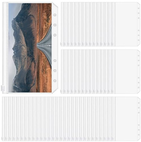 APACALI 90 Stück A6 Ordnertaschen, 6 Löcher, transparente Kunststoffhülle, Buchbindertaschen mit Reißverschluss, wasserdicht, Budget-Umschlag