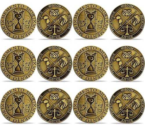 12 Pcs Memento Mori Coin Stoic Challenge Coin Memento Vivere Reminder Token Inspirational Momento Mori Stoicism Gifts Skull Token Medallions for Daily Stoic Practice