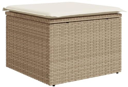 vidaXL Taburete de Jardín con Cojín, Reposapiés con Funda Extraíble, Asiento de Exterior, Taburete para Patio Terraza, Ratán Sintético Beige