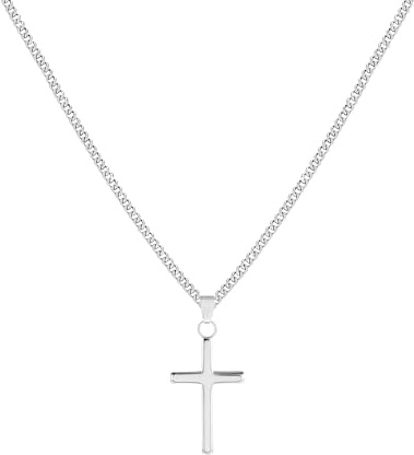 ALEXCRAFT Collier Croix Argent Femmes Hommes Enfants Collier Bijoux De Mode Cadeau pour Ses Femmes Petite Amie Maman Croix Taille 30 * 18 cm Longueur de la Chaîne 50 + 5 cm