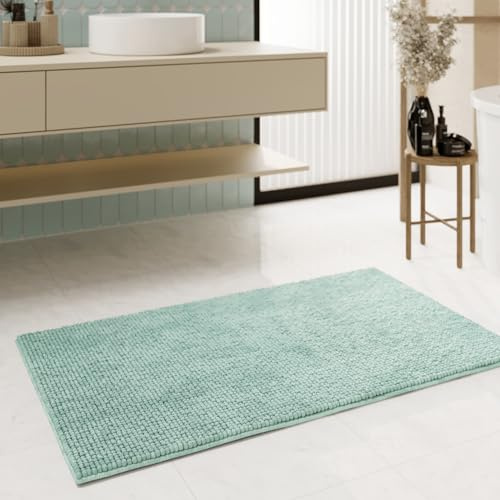 Wecon Home Balu getufteter Badteppich, 70 x 120 cm, Mint grün | moderner Chenille Badteppich, Rutschfest, Waschbar, Saugfähig, Stilvoll für jedes Badezimmer