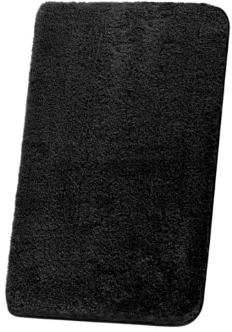 Beautissu Badvorleger rutschfest waschbar Duschvorleger Hochflor Shaggy | 80x50cm Schwarz Badematte Badezimmerteppich Badezimmer Flauschig Duschmatte Badgarnitur BeauMare FL