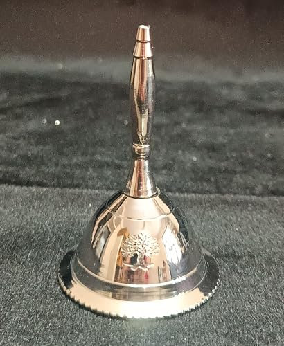 Indian Consigners Tiny Hand Bell Silver Crome Call Bells 3 Inches Nickle Altar Pendulam (Tree of Life)
