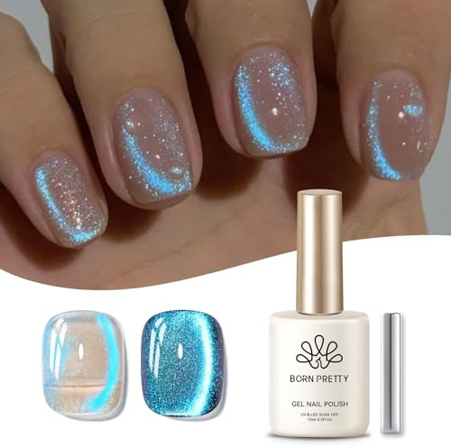 Born Pretty Magnetiskt halvpermanent gelnagellack, holografisk blå glitterkatt magnetiskt ögongel U V glänsande Auroras nagellack gel 15 ml