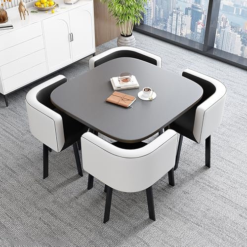 BAYTEWJX Rezeption Tisch und Stuhl Kombination,Quadratische Form Küche Esstisch Set für 4,Besprechungstisch,Verhandlungstisch,mit 1 Tisch und 4 Stühlen,für Cafés Lounges Wohnzimmer Restaurants.