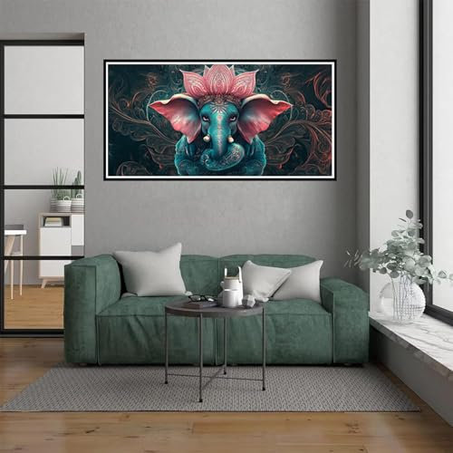 Elefant Malen Nach Zahlen Erwachsene, malen nach zahlen kinder Lotus DIY Handgemalt Ölgemälde Kit für anfänger und Erwachsene Mit 3 Pinseln und acrylfarbe, Herbst deko Schlafzimmer, 100x200cm