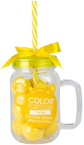 Feel Natural - Cofanetto regalo con bombe da bagno effervescenti - Tazza e 10 palline da bagno - Benessere - Cura della pelle - Regalo donna - Profumi alla vaniglia - Perfetto relax serenità