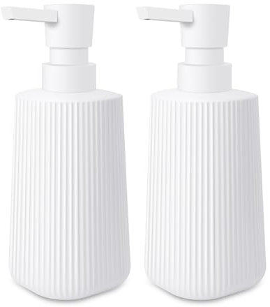 HMJIA Dispenser Sapone Bagno in Vetro di Liquido con Design Righe 250ml Dispenser Sapone Cucina con Pompa per Bagno e Lavelli da Cucina (Bianco 2 Pezzi)