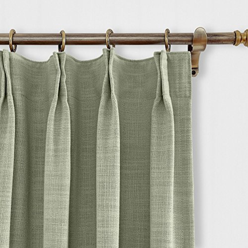 Grey Faux Linen Blackout Curtain Drapes for Sliding Glass Door 66W x 90L Inch Room Darkening Pinch Pleat Design Ideal for Patio Door Living Room 1 Panel