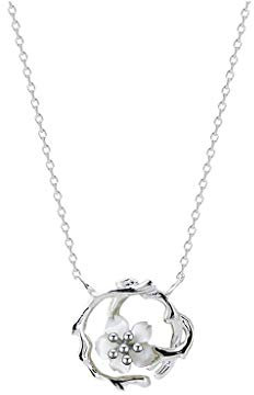 WACEH Jewelry Collier Collier de Fleurs de Cerisier Pendentif pour Femme Chinois élégant Plante Fleur Bijoux Cadeau pour Petite Amie () Collier pour Dames (BB) Earrings Necklace