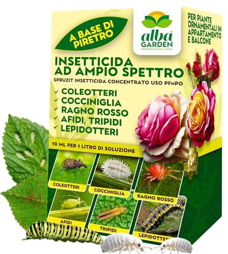 Albagarden Spruzit - PIRETRO Insetticida Piante Naturale PFnPO - Per Cocciniglia, Afidi, Ragnetto Rosso, Mosca Bianca, Tripidi - Insetticida per Rose e Piante - Concentrato 10 ml
