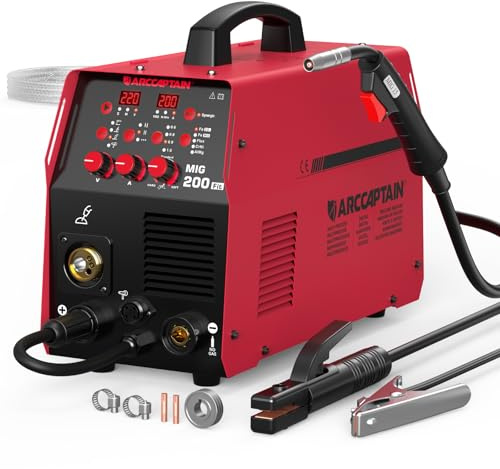 Soldadora MIG de Aluminio 6 en 1 ARCCAPTAIN, 200A, 230V, MIG con gas/Núcleo de flujo/Lift TIG/MMA/MIG con pistola de carrete/Soldadura por puntos Multiproceso con Sinergia, Ideal para Principiantes