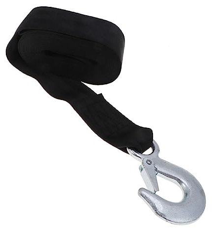 TOPBATHY Sangle de Treuil avec Crochet, Sangle de Traction en Polyester Noir, Crochet en Acier Sécurisé, Portable, pour Remorquage Marin et Bateau