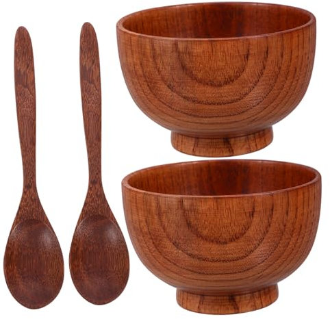 Alipis 1 Ensemble Ensemble de vaisselle en bois le potage bols à soupe assiette avec réutilisable dîner était couverts de table petit bol saladiers en bois Salade Brown
