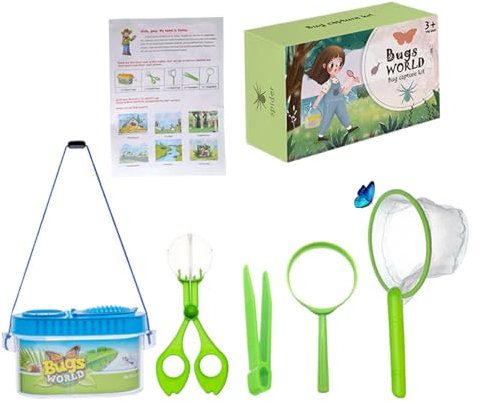 SunaOmni Kit de atrapamoscas para niños, 6 Piezas, casa de Mariposas con Lupa, Pinzas, Red y guía para exploración científica, Estilo 2.