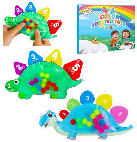 GSrenyu 2pcs Colour Sorting Toys for Toddlers,Dinosaur Color Sorting Sensory Toys Travel Plane Toy Activities for Toddlers Dino Fine Motor Skills Toy for Baby Toddler