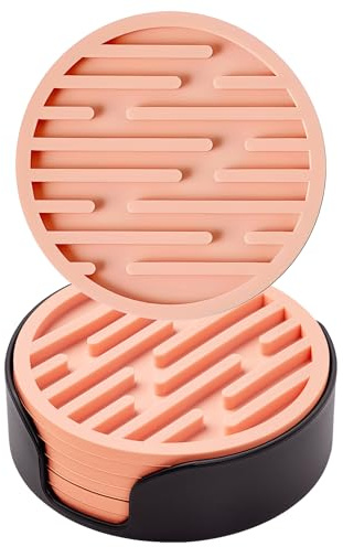 Untersetzer Gläser Set, Silikon Runde Glasuntersetzer (Pink) | rutschfeste Tassenuntersetzer für Tasse, Tisch, Kaffee, Bar, Getränke, Drinking Coasters Cup Mat, 6 Stücke