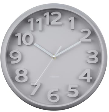Karlsson Wanduhr Elevated Classic Numbers - Warmes Grau - 5x33.5x33.5cm | Rund - skandinavisch - Polystyrol - Wanduhr Modern Wohnzimmer - Wanduhren
