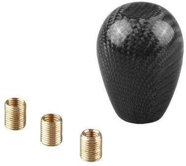 MILONEX Pomo de Palanca de Cambios Universal, Fibra de Carbono Negro, Diseño Deportivo Moderno, 3 Adaptadores M12 Incluidos, Instalación Fácil, 12 cm