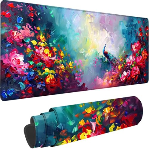 Alfombrilla Ratón Gaming XXL 1000x500x3 mm, Rosa Mouse Pad Pavo Real Alfombrilla Escritorio con Base de Goma Antideslizante, Mousepad Gaming Mejora la precisión y la Velocidad para Jugadores, PC I-0