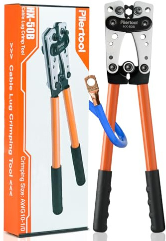 Pliertool Battery Cable Crimper Tool For AWG 10-1/0 Gauge Electrical Lug, Battery Terminal Connectors Wire Crimping Tool For Heavy Duty Copper Wire Lugs